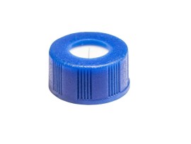 Tampa Plástica De Rosca, Cor Azul, Rosca De 9mm, Com Septo Em Ptfe/Silicone E 1mm De Espessura, Furo Central Com 6 Mm - 100 Unid - Bcn9 - Phox