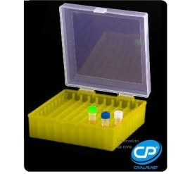 Rack (Criobox) Para 100 Microtubos Tampa Dobradiça Amarelo Alfa Numérico - 2,0 Ml - Cral