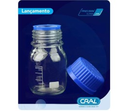 Frasco De Vidro Reagente Incolor Graduado Boro 3.3 Com Tampa Azul - 5.000 Ml - Cralral