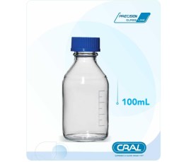 Frasco De Vidro Reagente Incolor Graduado Boro 3.3 Com Tampa Azul - 100 Ml - Cral