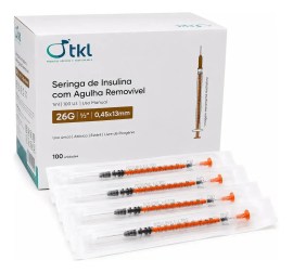 Seringa Para Insulina Com Agulha Desconectável - 13 X 0,45 Mm (1/2) 26g - 1 Ml - 100 Und - Tkl