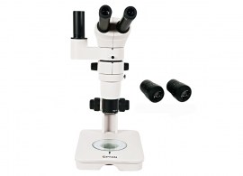 Microscópio Estereoscópico Trinocular, Zoom 0.8X ~ 8X, Obj. Plana 1X, Aumento 8X até 160x (Opcional 320x), Iluminação Transmitida e Refletida a LED 2W - TNE-100T